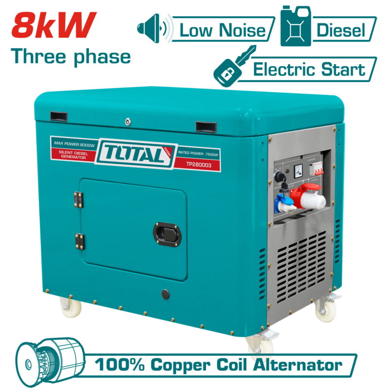 Silent diesel generator 8kW, 25L/9hp/9hours/3000rpm (TP280003)