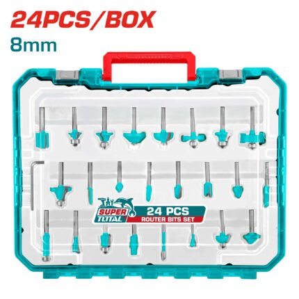 24 Pcs Router bits set (8mm) / INDUSTRIAL (TACSR12408)