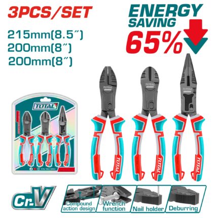 3 Pcs compound action pliers set / -65% energy /INDUSTRIAL (THT2CK231S)