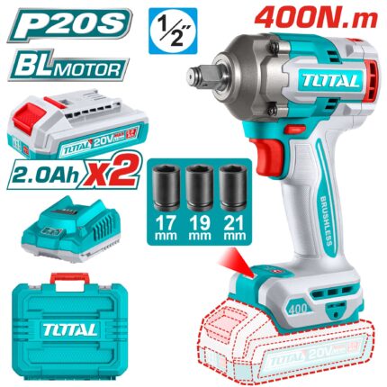 Lithium-ion impact wrench 400Nm/1/2"/ INDUSTRIAL (SET Battery 2x2Ah, Charger, Case) (TIWLI2040E)