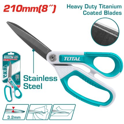 Rubber grip long-blade heavy duty scissors 210mm / INDUSTRIAL (THSCRS812108)